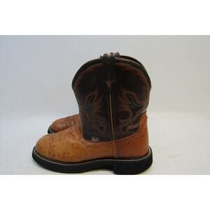 Justin Gypsy Womens Sz 9 B Two Toned Brown Leather Ostrich Print Cowboy Boots